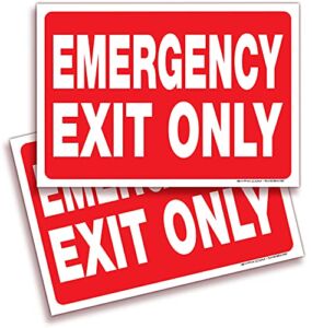 iSYFIX Emergency Exit Only Signs Stickers – 2 Pack 10×7 Inch – Premium Self-Adhesive Vinyl Decal, Laminated for Ultimate UV, Weather, Scratch, Water & Fade Resistance, Indoor & Outdoor