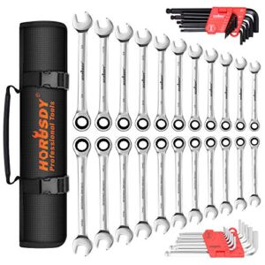 HORUSDY 48-Piece Ratcheting Wrench Set, SAE and Metric Ratchet Wrenches , Ratchet Wrench Set Gear With Organizer Pouch