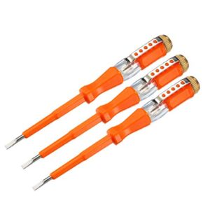 uxcell Voltage Tester AC 100-500V with 3mm Slotted Screwdriver with Clip for Circuit Test, Orange, Pack of 3