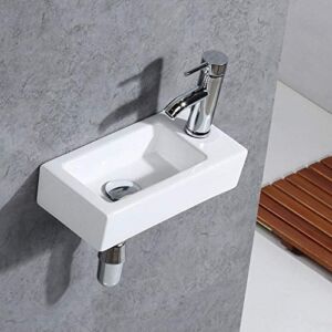 Gimify Bathroom Corner Wall Mount Sink Ceramic White for Small Bathroom, Right Hand, Sink Only