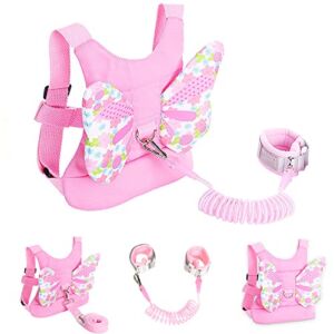 Toddlers Leash + Anti Lost Wrist Link Child Kids Safety Harness Kids Walking Wristband Assistant Strap Belt for Girl Pink Christmas Gift