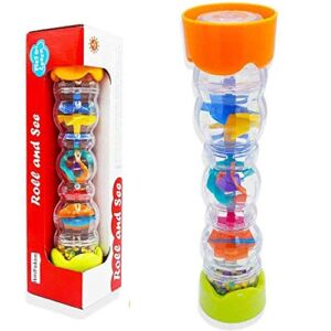Here Fashion 11.8” Baby Rainmaker Mini Shaker Toy, Rain Stick Musical Instrument Sensory Toys for Kids Toddlers, Colorful Beads
