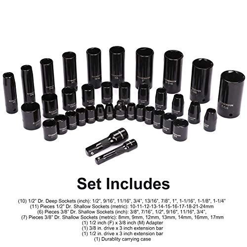 CASOMAN Complete 3/8″ and 1/2” Drive Impact Socket Set, Inch (SAE) /Metric, Cr-V, 6-Point, 3/8″- 1-1/4″, 8 mm – 24 mm, Deep & Shallow, 38-Piece Impact Socket Set | The Storepaperoomates Retail Market - Fast Affordable Shopping