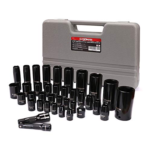 CASOMAN Complete 3/8″ and 1/2” Drive Impact Socket Set, Inch (SAE) /Metric, Cr-V, 6-Point, 3/8″- 1-1/4″, 8 mm – 24 mm, Deep & Shallow, 38-Piece Impact Socket Set | The Storepaperoomates Retail Market - Fast Affordable Shopping