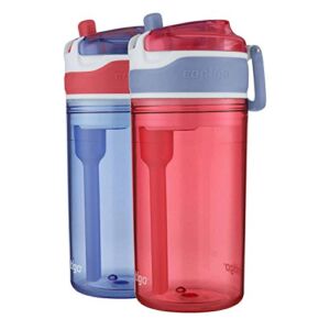 Contigo Snack Hero Water Bottle Set, 2-in-1 Water Bottle with 4oz Snack Compartment & 13oz Spill-Proof Water Bottle – Red & Blue