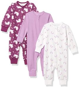 Hanes unisex baby Ultimate Zippin 3 Pack Sleep and Play Suits Layette Set, Purple Print, 18-24 Months US