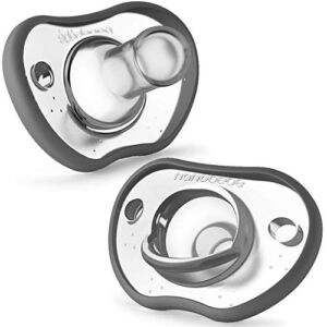 Nanobebe Baby Pacifiers 0-3 Month – Orthodontic, Curves Comfortably with Face Contour, Award Winning for Breastfeeding Babies, 100% Silicone – BPA Free. Perfect Baby Registry Gift 2pk,Grey