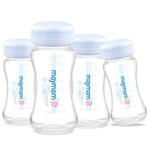 Maymom Wide-Mouth Milk Storage Collection Bottle with Travel Cap and Sealing Ring ; Can Replace Spectra S1 S2 Avent Natural Avent Classic Bottles, Motif Luna, Duo, Twist Bottles, Ameda Mya Bottle; 4pc