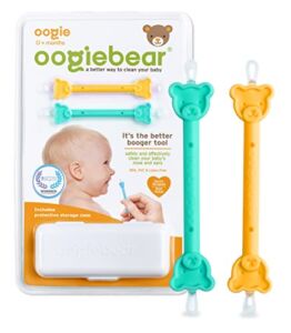 oogiebear – Nose and Ear Gadget. Safe, Easy Nasal Booger and Ear Cleaner for Newborns and Infants. Dual Earwax and Snot Remover – 2 Pack with Case – Orange and Seafoam
