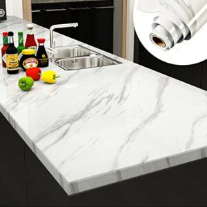 Yenhome Large Size White Marble Counter Top Covers Peel and Stick Countertop Wrap for Kitchen Counter Contact Paper Waterproof Marble Vinyl Countertop Peel and Stick Marble Wallpaper 24″ X 118″