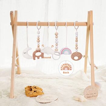 little dove Baby Play Gym Wooden Baby Gym with 6 Toys Foldable Play Gym Frame Activity Gym Hanging Bar Baby Toy White | The Storepaperoomates Retail Market - Fast Affordable Shopping