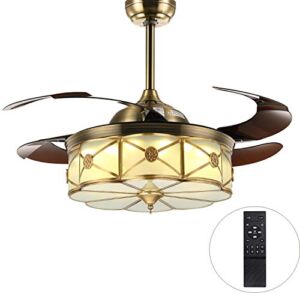 Moooni 36 Inch Reversible Retractable Ceiling Fan with Lights and Remote Dimmable Led Invisible Chandelier Fan Light Kit for Bedroom Bronze