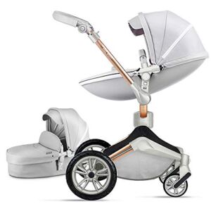 Baby Stroller 360 Degree Rotation Function,Hot Mom Baby Carriage Pu Leather Bassinet and seat Combo Pushchair Pram,2022 Grey