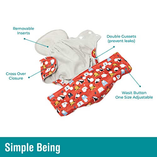 Simple Being Reusable Cloth Diapers, Double Gusset, One Size Adjustable, Washable Soft Absorbent, Waterproof Cover, Eco-Friendly Unisex Baby Girl Boy, six 4-Layers Microfiber Inserts (Geometrics) | The Storepaperoomates Retail Market - Fast Affordable Shopping