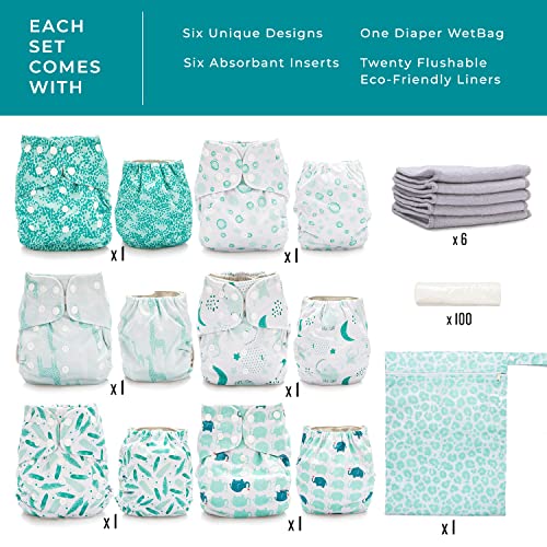 Simple Being Reusable Cloth Diapers, Double Gusset, One Size Adjustable, Washable Soft Absorbent, Waterproof Cover, Eco-Friendly Unisex Baby Girl Boy, six 4-Layers Microfiber Inserts (Geometrics) | The Storepaperoomates Retail Market - Fast Affordable Shopping