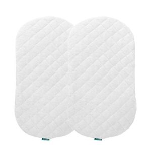 Bassinet Mattress Pad Cover（Improved Style）, Waterproof, Fit for Hourglass/Oval Bassinet Mattress, 2 Pack, Ultra Soft Bamboo Terry Surface, Washer & Dryer, No Loosen and Pre-Shrinked