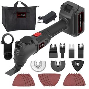 Werktough 20v Cordless Oscillating Tool Kit 26pcs Maxi Multi Tools for Cutting Sanding Scraping Quick Release Blade 2000MA Li-ion Battery with 1 Hour Fast Charger