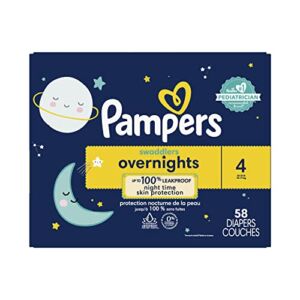Diapers Size 4, 58 Count – Pampers Swaddlers Overnights Disposable Baby Diapers, Super Pack (Packaging May Vary)