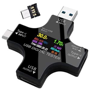 USB Tester Type C Meter – USB Digital Multimeter Amperage Power Capacity Reader & USB C Current Voltmeter & Voltage Monitor Tester & Amp Amperage Charging USB Detector Checker DC 0-30V/0-6.5A