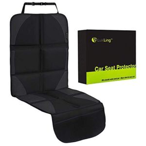 Car Seat Protector with Thickest and Largest Pad for Leather Seats in Luxury Cars ­- 2 Mesh Organizer Pockets -­ Works Great with Children and Pets, (Black with Black Stitching)