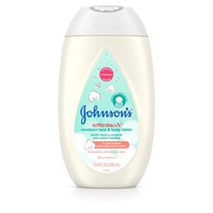 Johnson’s CottonTouch Newborn Baby Face and Body Lotion, Hypoallergenic Moisturization for Baby’s Skin, Made with Real Cotton, Paraben-Free, Dye-Free, 13.6 fl. oz