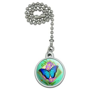 GRAPHICS & MORE Blue Butterfly Purple Flowers Ceiling Fan and Light Pull Chain