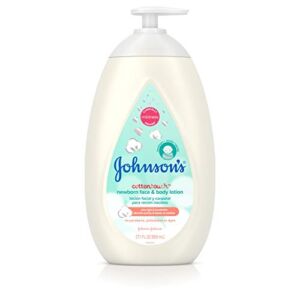 Johnson’s CottonTouch Newborn Baby Face and Body Lotion, Hypoallergenic Moisturization for Baby’s Skin, Made with Real Cotton, Paraben-Free, Sulfate-Free, Dye-Free, 27.1 fl. oz