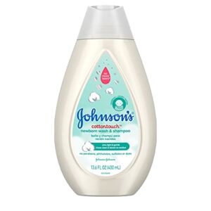 Johnson’s Baby CottonTouch Newborn Body Wash & Shampoo, Gentle & Tear-Free, Made with Real Cotton, Gently Washes Away Dirt & Germs, Sulfate- & Paraben-Free for Sensitive Skin, 13.6 Fl Oz