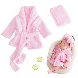 Newborn Photography Props Bathrobe Outfits Baby Photoshoot Props Robe Girl Baby Photo Prop Outfit Robe Bath Towel Costume Sets 0-6 Months(Pink)
