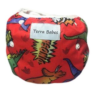 Reusable Swim Diaper – One Size Adjustable, Absorbent, Travel for Babies & Toddlers 0-36 Months up to 30 lbs by Eco-Friendly Terra Babes (Dinosaur)