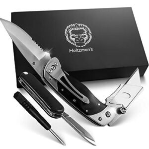 Folding Utility Knife Men’s Gift | Pocket Knife Set for Him Box Cutter Folding Work Knife | Heavy Duty W/ Belt Clip