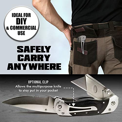 Folding Utility Knife Men’s Gift | Pocket Knife Set for Him Box Cutter Folding Work Knife | Heavy Duty W/ Belt Clip | The Storepaperoomates Retail Market - Fast Affordable Shopping