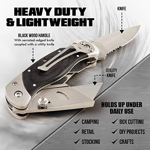 Folding Utility Knife Men’s Gift | Pocket Knife Set for Him Box Cutter Folding Work Knife | Heavy Duty W/ Belt Clip | The Storepaperoomates Retail Market - Fast Affordable Shopping