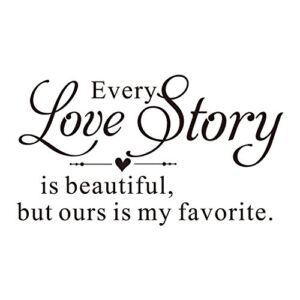 Every Love Story is Beautiful, but Ours is My Favorite – Carved Separate Letters Wall Decal Hand Writing Heart Shape Wall Sticker Separate Letters Carved Vinyl
