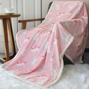BORITAR Sherpa Throw Blanket Super Soft Warm Ultra Luxurious Fleece Blanket for Children Teens, Young Girls or Adult Minky Blanket with Sherpa Plush Backing (50 x 60 Inch , Lovely Pink Unicorn)