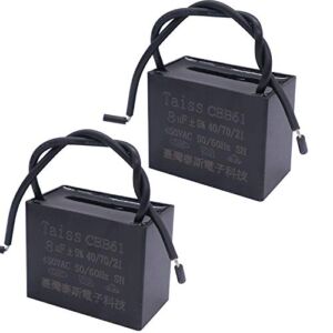 Taiss / CBB61 8uf Ceiling Fan Capacitor for New Tech 2 Wire 50/60Hz 450VAC (2 pack)