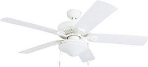 Honeywell Ceiling Fans Belmar – 52-in Traditional Indoor and Outdoor Fan – LED Ceiling Fan with Light – Outdoor Fan – Damp-Rated Ceiling Fan – Model 50513-01 (White)