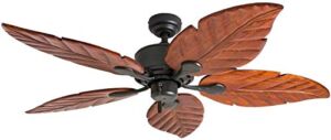 Honeywell Ceiling Fans Willow View Fan – 52-in Tri Mount Indoor Fan with Pull Chain – Ceiling Fan with No Light – Tropical-style Room Fan with Hand Carved Wooden Leaf Blades – 50501-01 (Bronze)