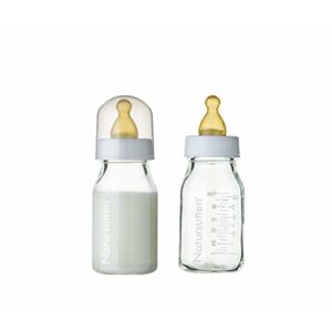 Natursutten Anti-Colic Bottles – 3.7 Oz Baby Bottles Glass – Newborn Set with Natural Rubber, Slow-Flow Bottle Nipples – Borosilicate Glass – 2 Pack