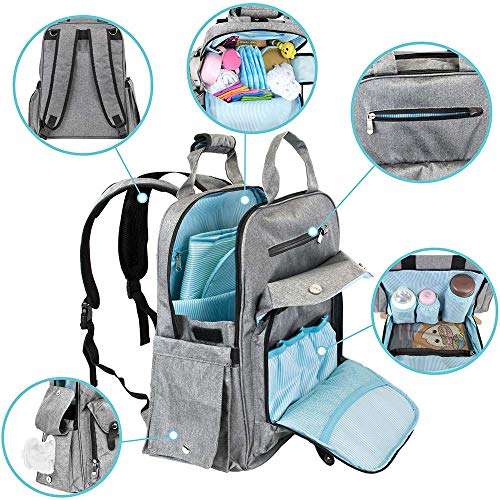Baby Backpack Diaper Bag | Large Capacity Multi-Functional Travel Nappy Bag for Maternity Mom Dad with Changing Pad, Insulated Pockets, Stroller Straps (Light Grey) | The Storepaperoomates Retail Market - Fast Affordable Shopping