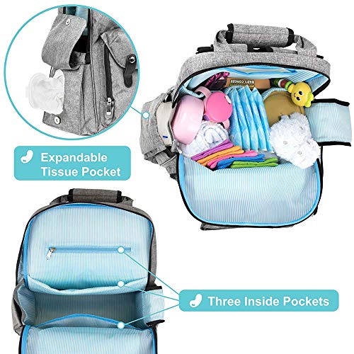 Baby Backpack Diaper Bag | Large Capacity Multi-Functional Travel Nappy Bag for Maternity Mom Dad with Changing Pad, Insulated Pockets, Stroller Straps (Light Grey) | The Storepaperoomates Retail Market - Fast Affordable Shopping