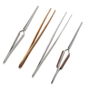 Shop LC Soldering Precision Tweezers Set of 4, Copper & Stainless Steel Long Tweezers Kit for Jewelry Making, Craft, Hobby, Repair, Durable Serrated Tips
