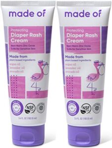Organic Diaper Rash Cream by MADE OF – NSF Organic Baby Diaper Cream with Avocado Oil & Argan Oil (Fragrance Free, 3.4oz) – Zinc Oxide Ointment and Butt Paste for Sensitive Skin & Eczema Rash (2-Pack)