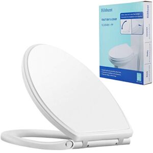 Hibbent Premium One Click Elongated Toilet Seat with Cover(Oval)- Easy Installation and Quick-Release for Easy Cleaning – Stable Hinge Design to prevent shifting – Soft Closed – White Color(Elongated)