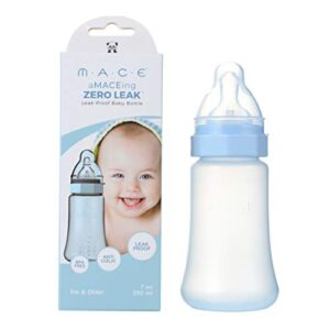 aMACEing Zero Leak® Baby Bottle with Anti-Colic Vent and Variable Flow, Leak-Proof 7oz (Blue)