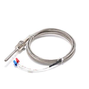 Waterproof K Type Grounded Thermocouple – Jaybva Temperature Sensor Probe for PID Temperature Controller Two Wire Stainless Steel NPT 1/4 inch Pipe Thread 0~500℃ with 2m Insulation Lead Shield Wire