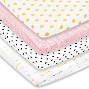 Pack n Play Sheets – Premium Pack and Play Sheets 4 Pack – 100% Super Soft Jersey Knit Cotton Playard Mattress Sheets – Portable Playpen Fitted Play Yard Mini Crib Sheet for Girl (24 x 38 x 5)