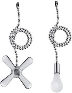 Ceiling Fan Pull Chain, 2pcs 3mm Diameter Beaded Ball Fan Pull Chain , 13.6 Inches Fan Pulls Set with Connector（Nickel ）