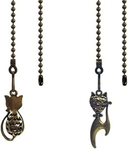 Hyamass 2pcs Vintage Lovely Cat Hollow Out Charm Pendant Ceiling Fan Danglers Fan Pulls Chain Extender with Ball Chain Connector