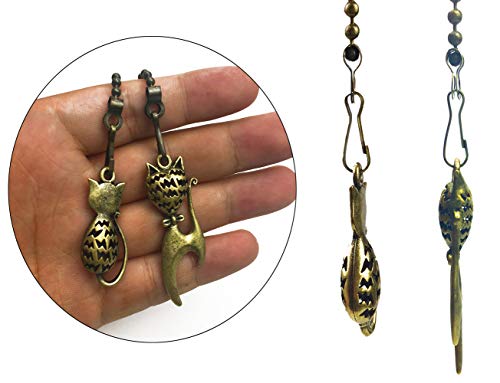 Hyamass 2pcs Vintage Lovely Cat Hollow Out Charm Pendant Ceiling Fan Danglers Fan Pulls Chain Extender with Ball Chain Connector | The Storepaperoomates Retail Market - Fast Affordable Shopping